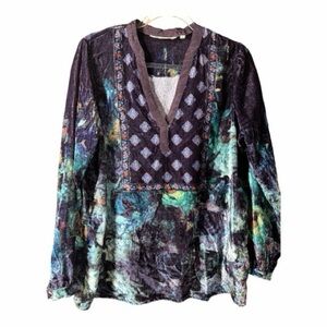 Soft Surroundings Multicolor Blouse with Blue and Green Accents